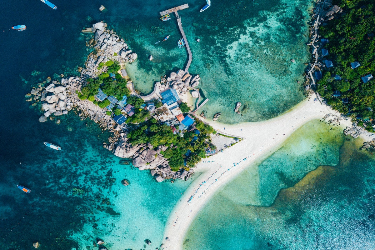 Drone shot of Koh Tao, an island in Thailand known for amazing snorkelling and diving