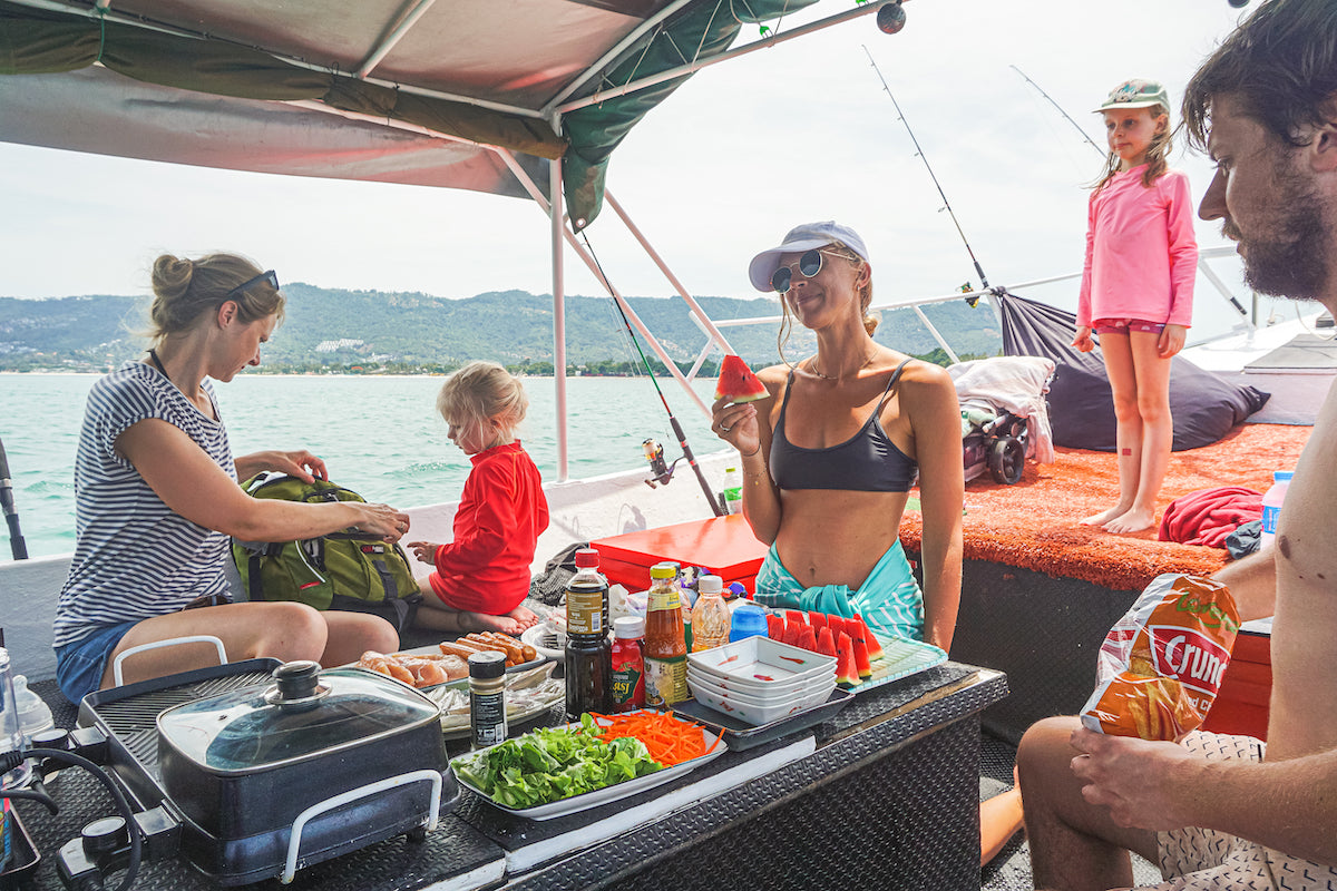 Lunch time during fishing trip 