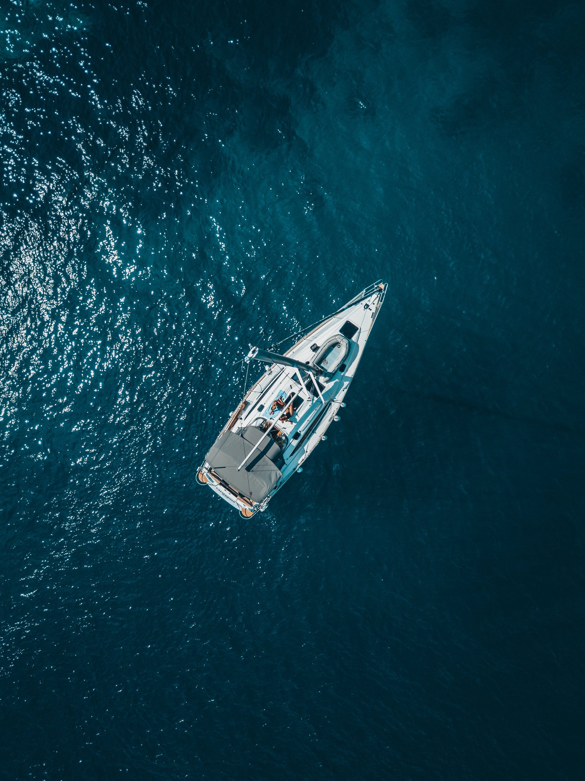 Aerial shot of boat floating in Thailand