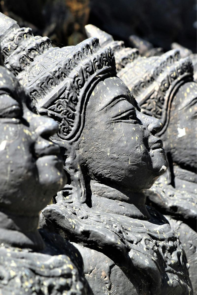 Close-up of a stone sculpture with intricate details