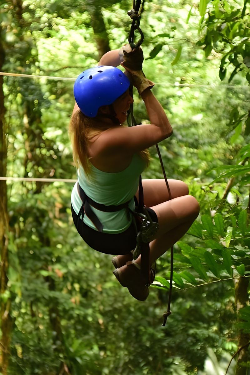 Person on a zip line in a forest setting
